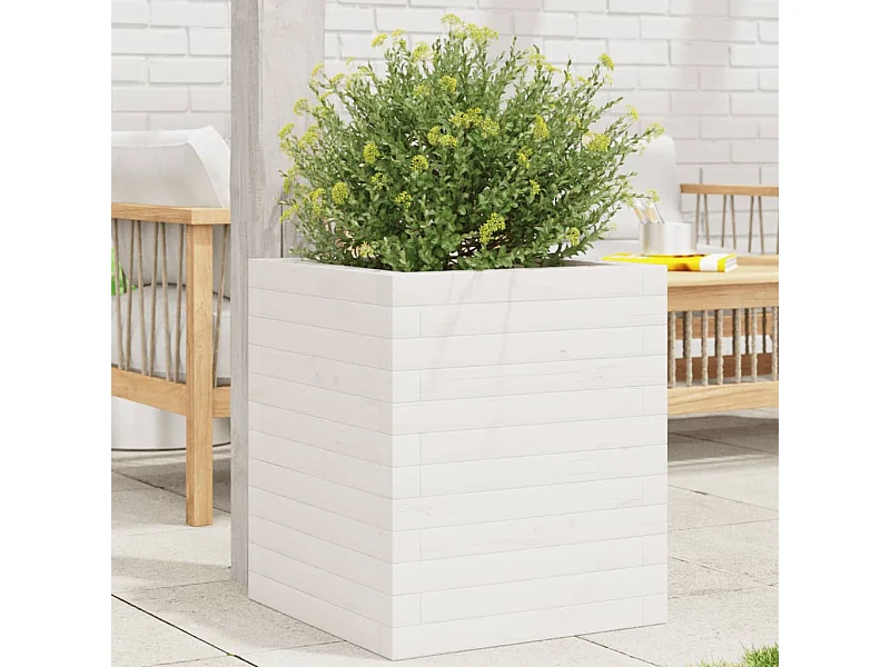 Jardinière blanc 40x40x46 cm bois de pin massif FR16819
