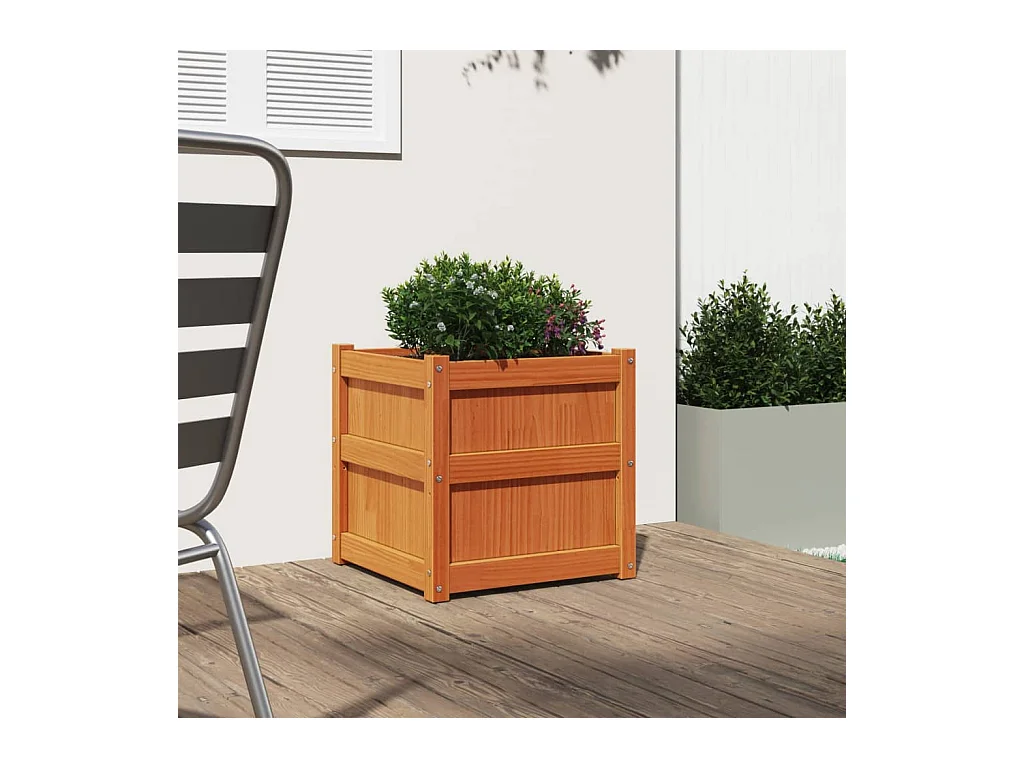 Jardinière cire marron 50x50x50 cm bois de pin massif FR21358