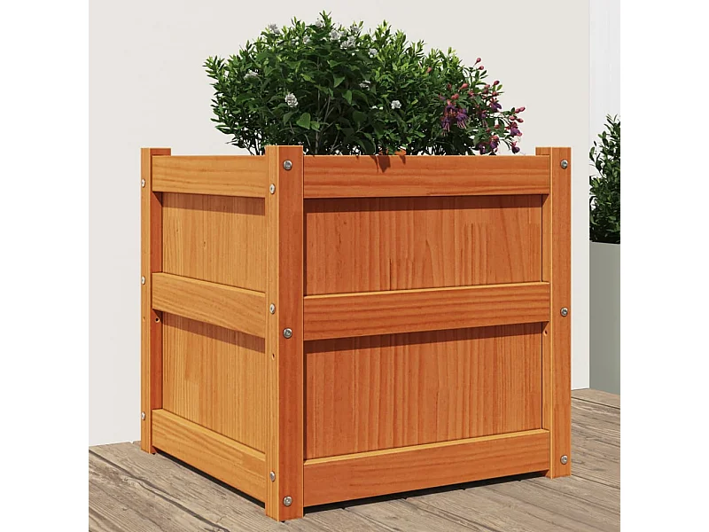 Jardinière cire marron 50x50x50 cm bois de pin massif FR21358