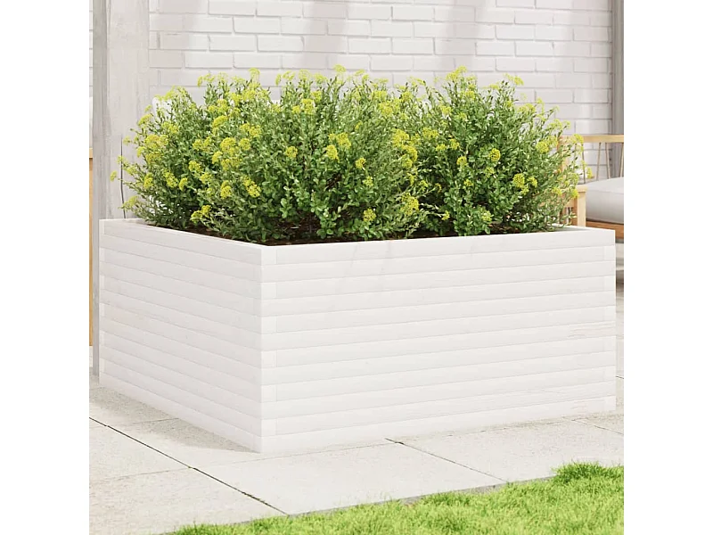 Vaso/floreira jardim 100x100x46 cm madeira pinho maciça branco PT360316