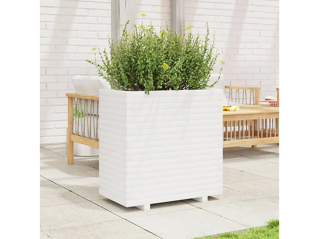 Jardinera de madera maciza de pino blanca 70x40x72 cm ES317239