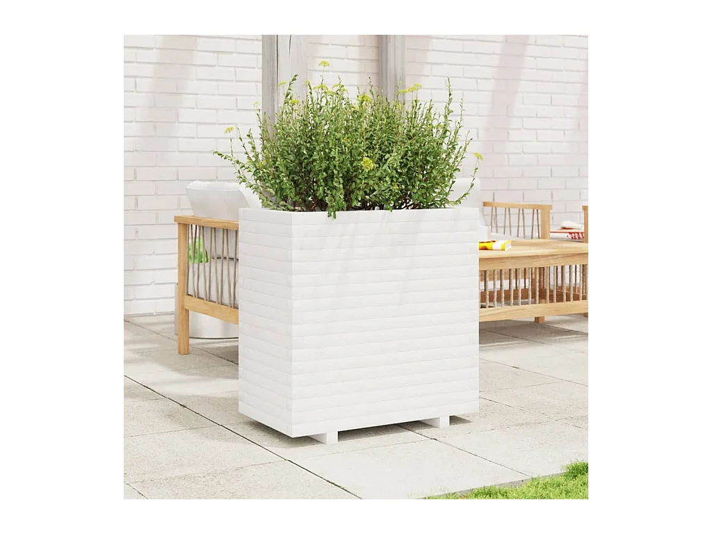 Jardinière blanc 70x40x72 cm bois de pin massif FR85386