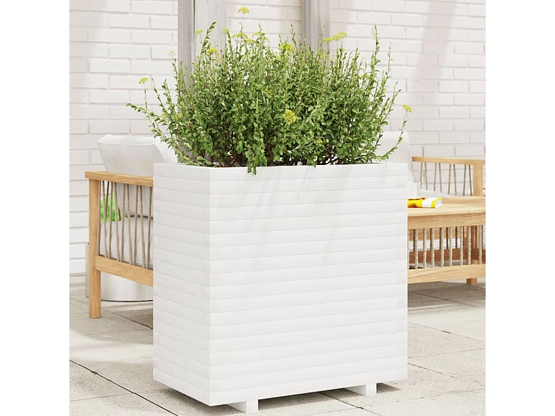 Jardinière blanc 70x40x72 cm bois de pin massif FR85386