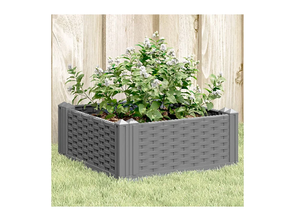 Jardinière avec piquets gris clair 42,5x42,5x28,5 cm PP FR44698