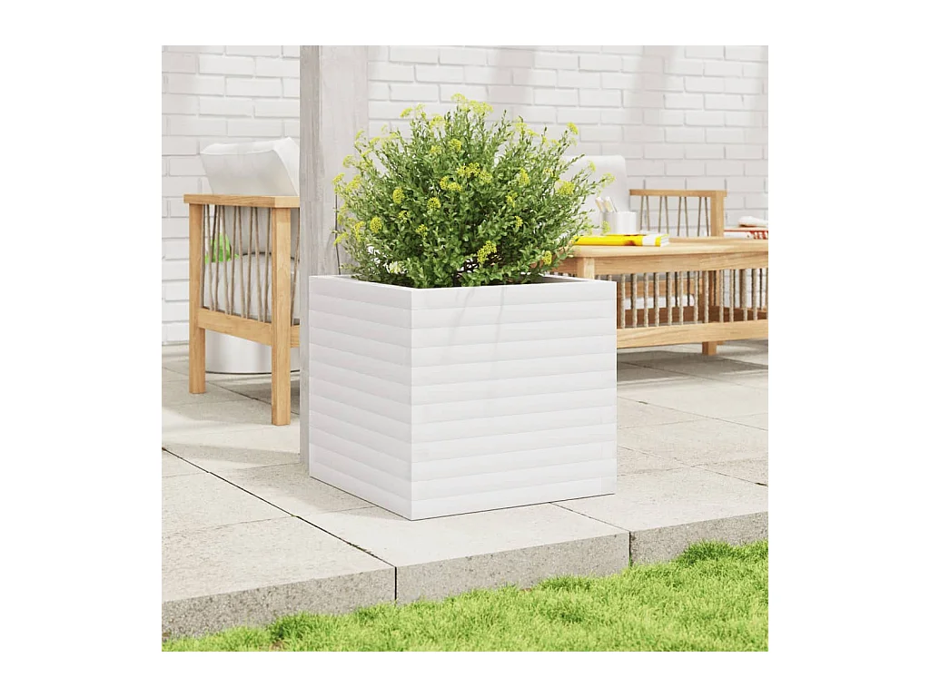 Jardinière blanc 50x50x46 cm bois de pin massif FR44523