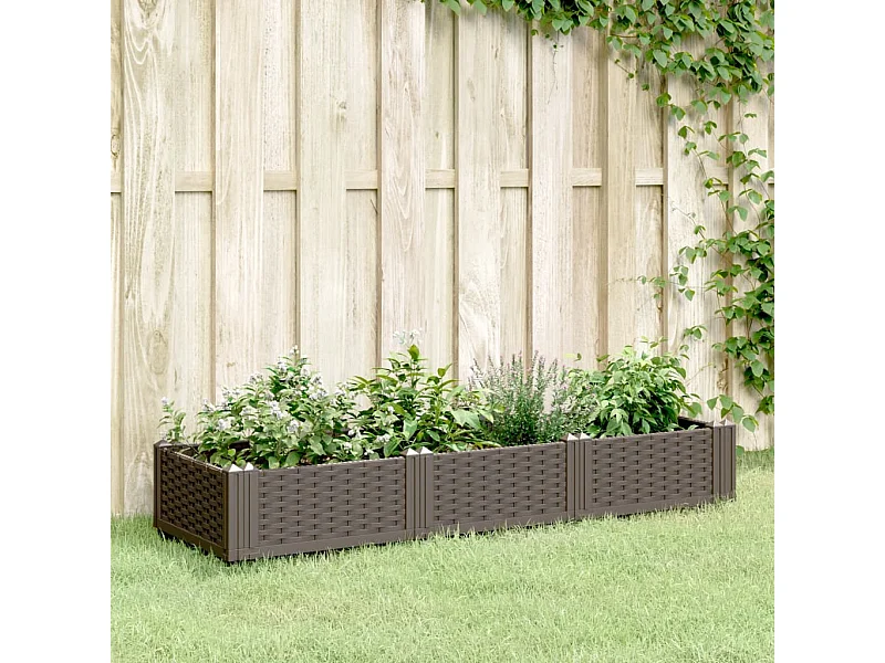Jardinière avec piquets marron 125x40x28,5 cm PP FR69890