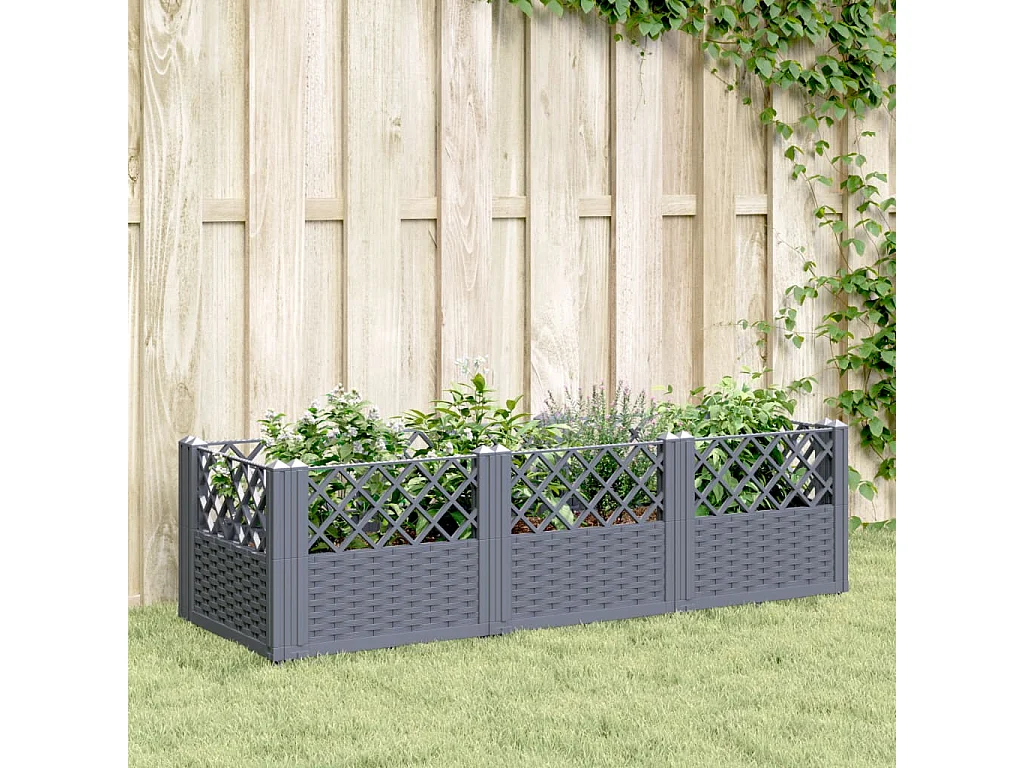 Jardinière avec piquets gris 123,5x43,5x43,5 cm PP FR23771