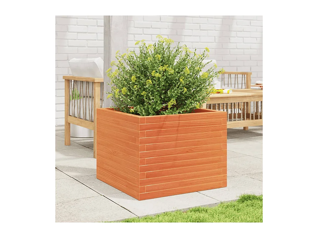 Jardinera de madera maciza de pino marrón cera 60x60x46 cm ES306160