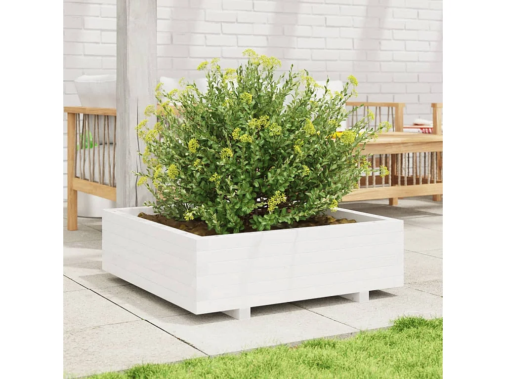 Jardinière blanc 80x80x26,5 cm bois de pin massif FR37984