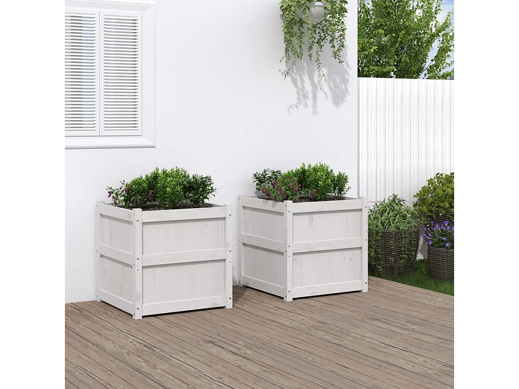 Jardinières 2 pcs blanc bois de pin massif FR17131