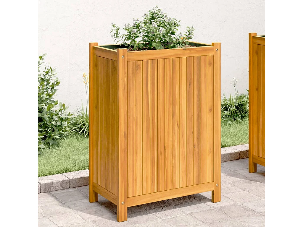 Vaso/floreira de jardim com forro 54x31x75 cm acácia maciça PT919338