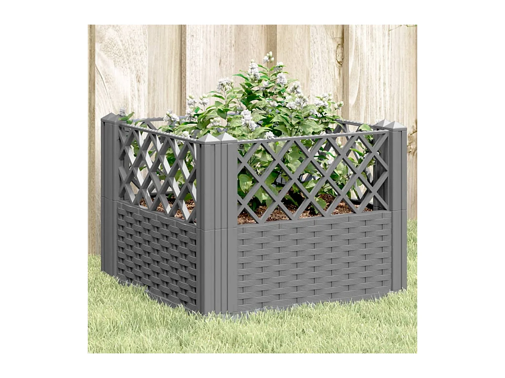 Jardinière avec piquets gris clair 43,5x43,5x43,5 cm PP FR79992