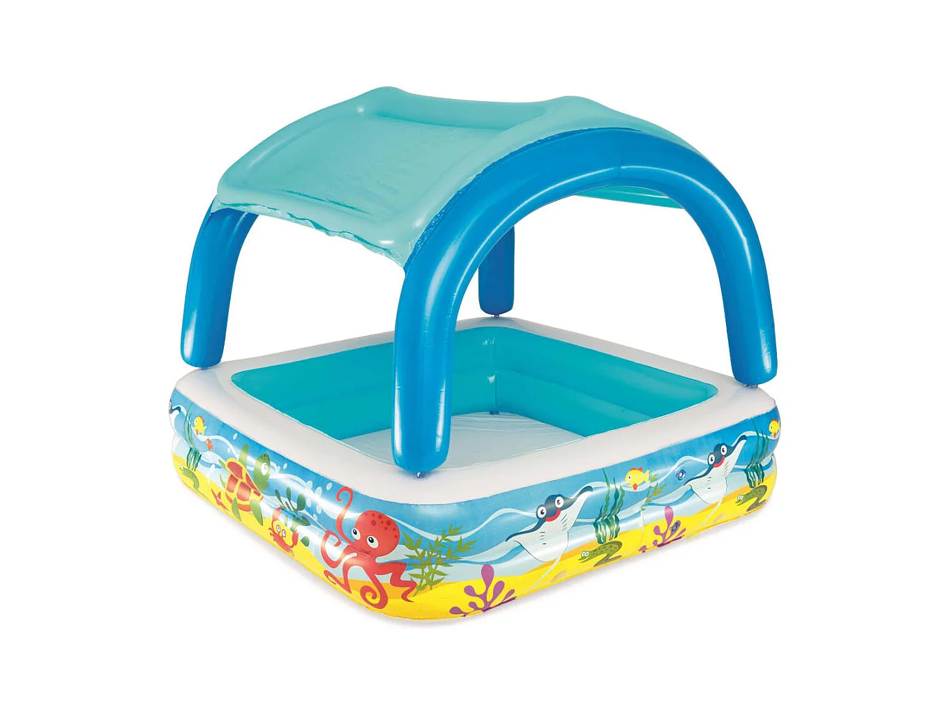 Piscina de juegos con toldo azul 140x140x114 cm 52192 ES745043