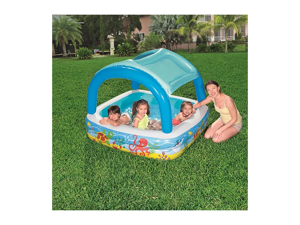 Piscina de juegos con toldo azul 140x140x114 cm 52192 ES745043