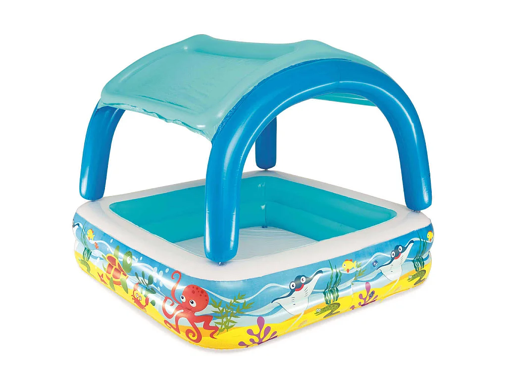 Piscina de juegos con toldo azul 140x140x114 cm 52192 ES745043