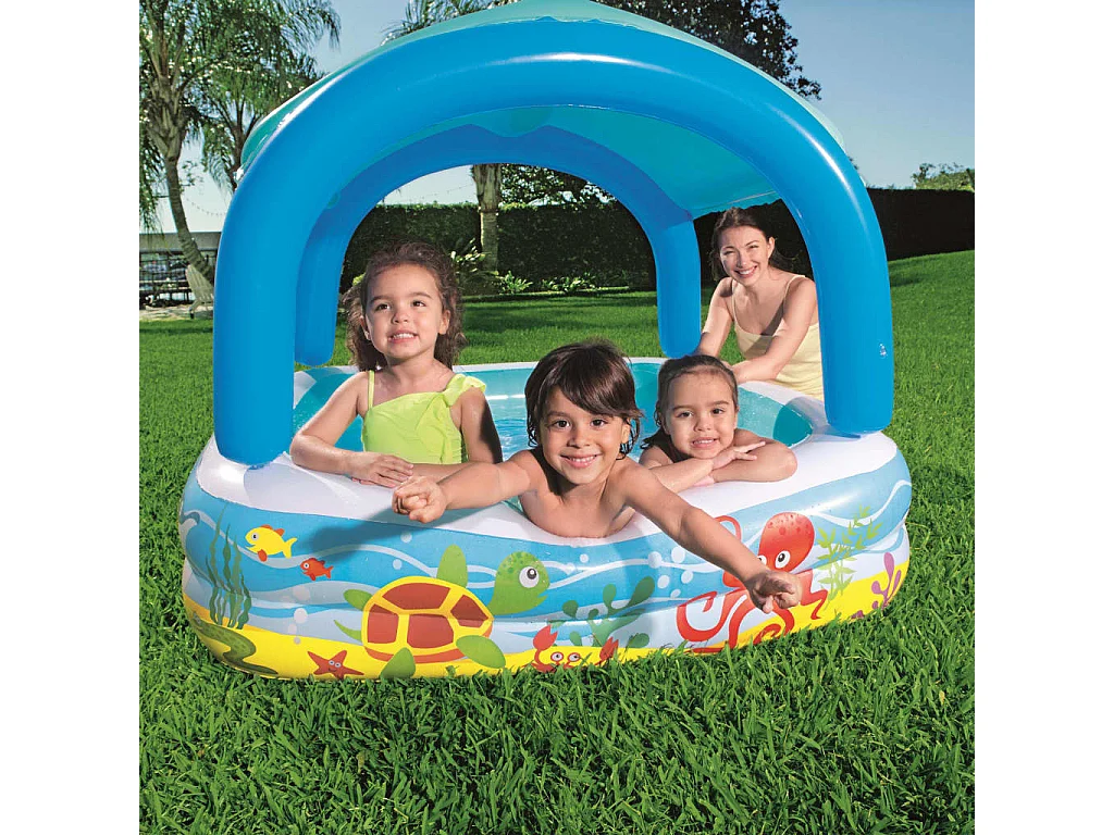 Piscina de juegos con toldo azul 140x140x114 cm 52192 ES745043