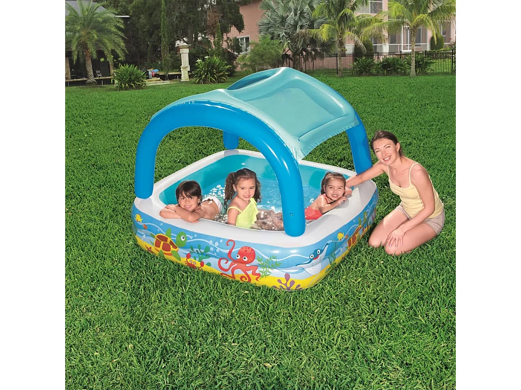 Piscina de juegos con toldo azul 140x140x114 cm 52192 ES745043