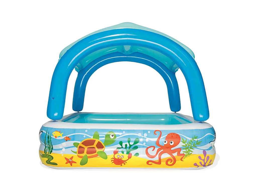 Piscina de juegos con toldo azul 140x140x114 cm 52192 ES745043