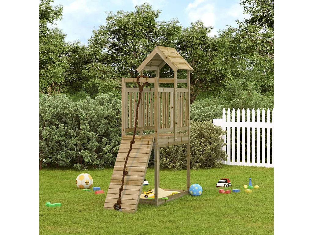 Aire de jeux avec mur d'escalade bois de pin imprégné FR40309