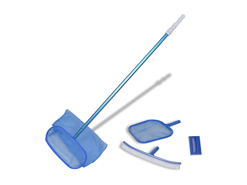 Zwembadset - 2 netten, 1 schrobber, 1 borstel + telescopische paal BE622289