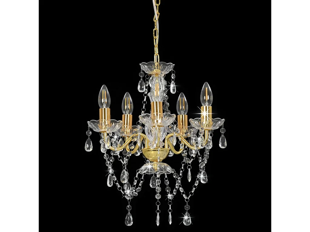 Lustre avec perles de cristal Doré Rond 5 x E14 FR901843