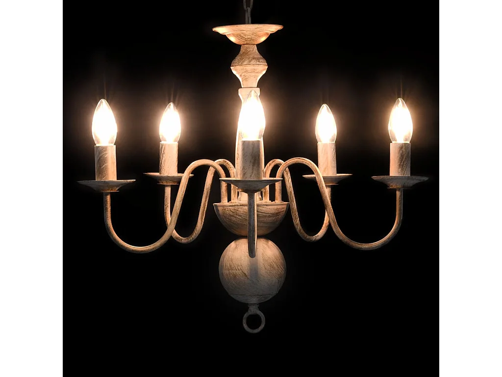 Lustre Blanc antique 5 ampoules E14 FR429624