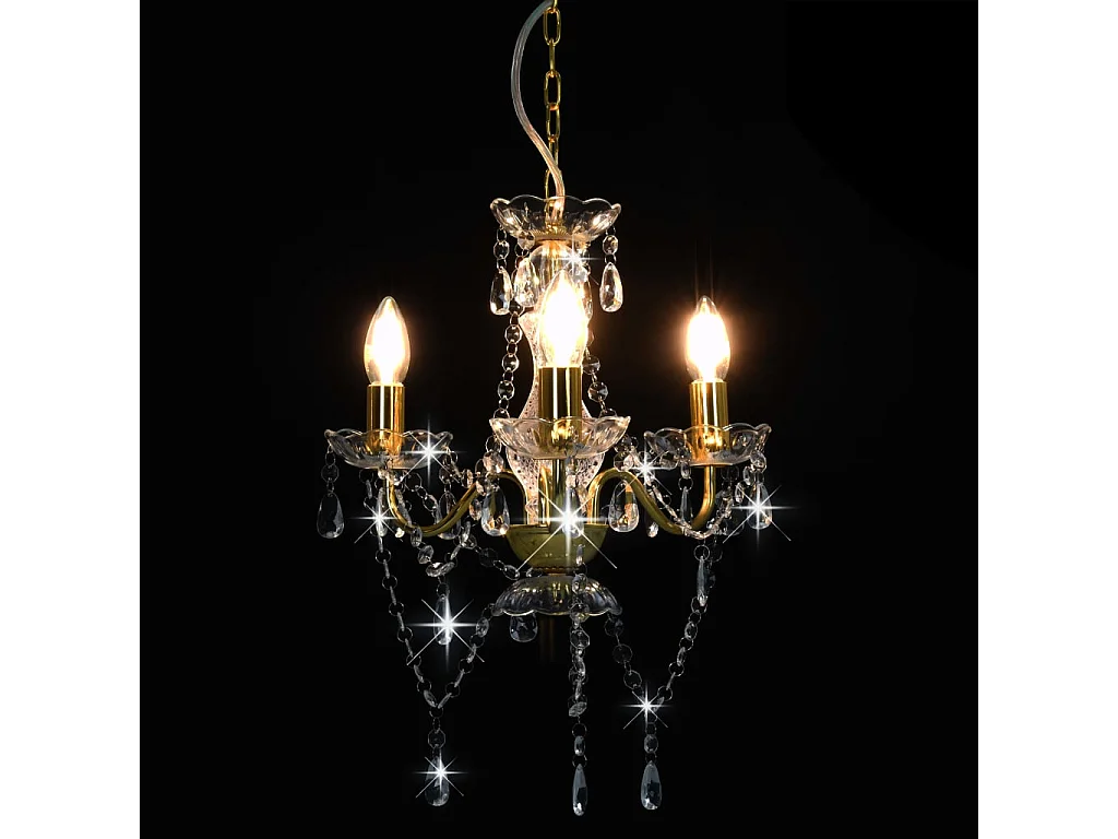 Kroonluchter met kralen rond 3xE14 goudkleurig BE555700