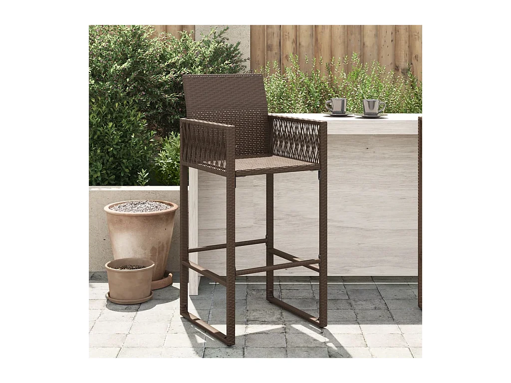 Lot de 2 Tabourets de bar de jardin marron résine tressée FR465861