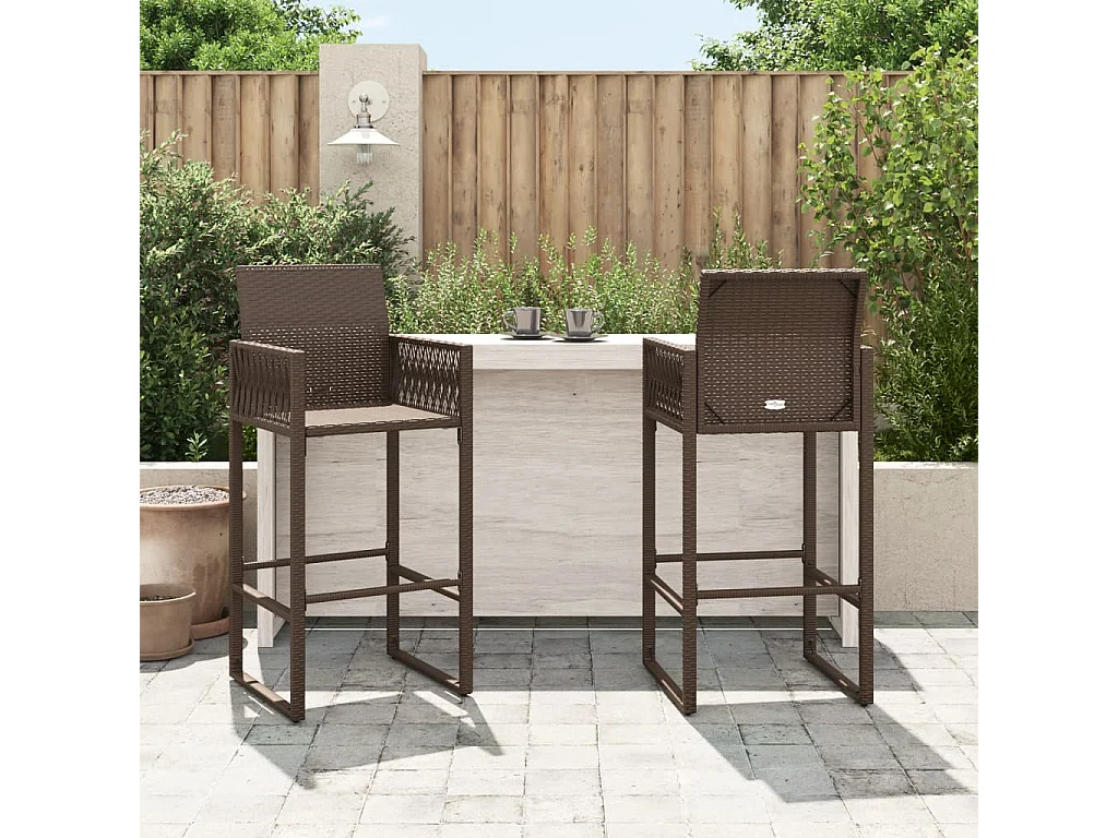 Lot de 2 Tabourets de bar de jardin marron résine tressée FR465861