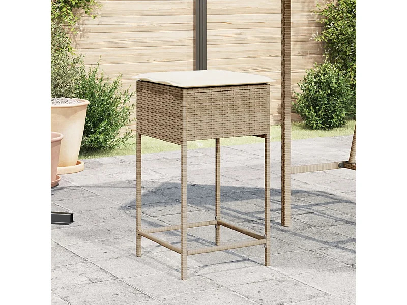 Lot de 2 Tabourets de bar jardin avec coussins beige poly rotin FR141255