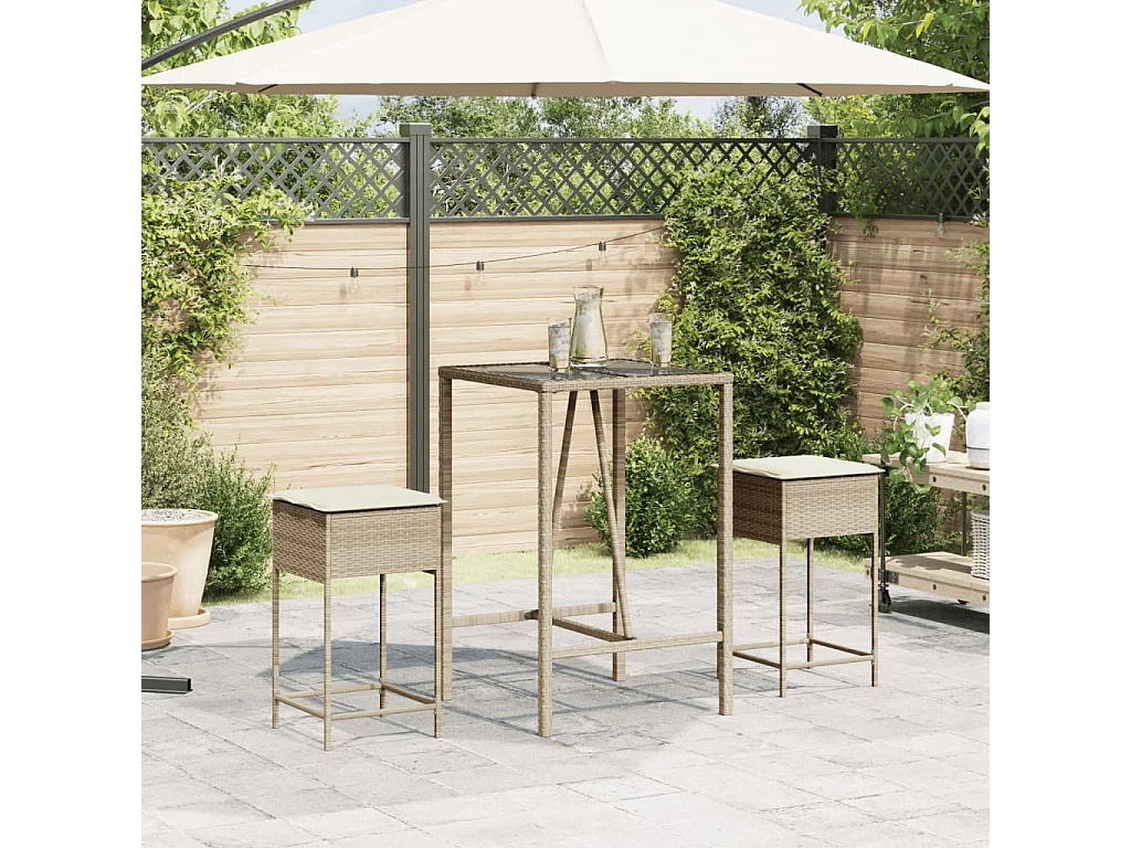 Lot de 2 Tabourets de bar jardin avec coussins beige poly rotin FR141255