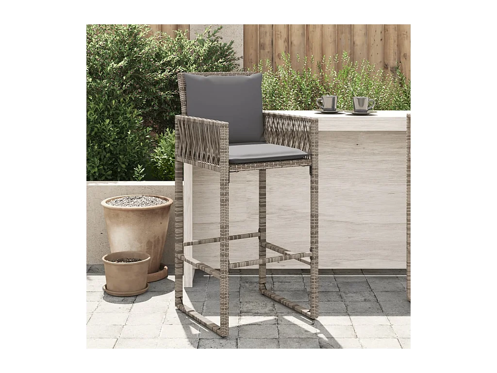 Lot de 2 Tabourets de bar jardin coussins gris résine tressée FR376893