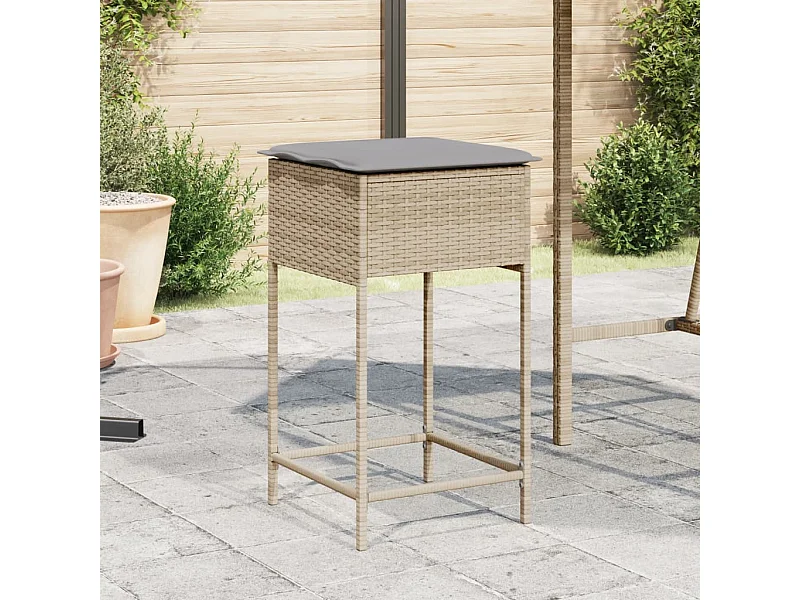 Lot de 2 Tabourets de bar jardin avec coussins beige poly rotin FR281251