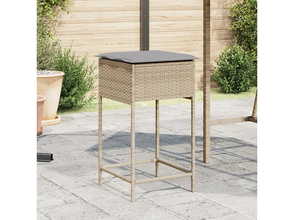 Lot de 2 Tabourets de bar jardin avec coussins beige poly rotin FR281251