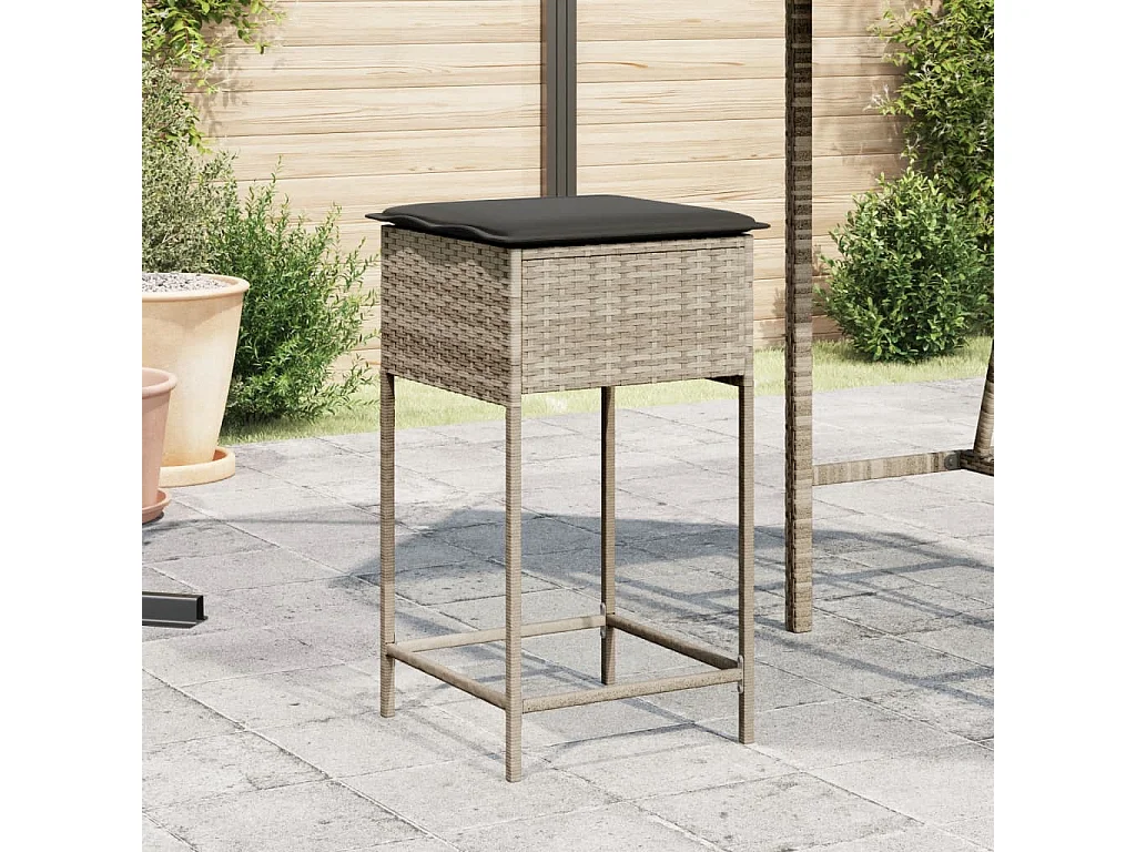 Bancos de bar p/ jardim com almofadões 2pcs vime PE cinza-claro PT456103