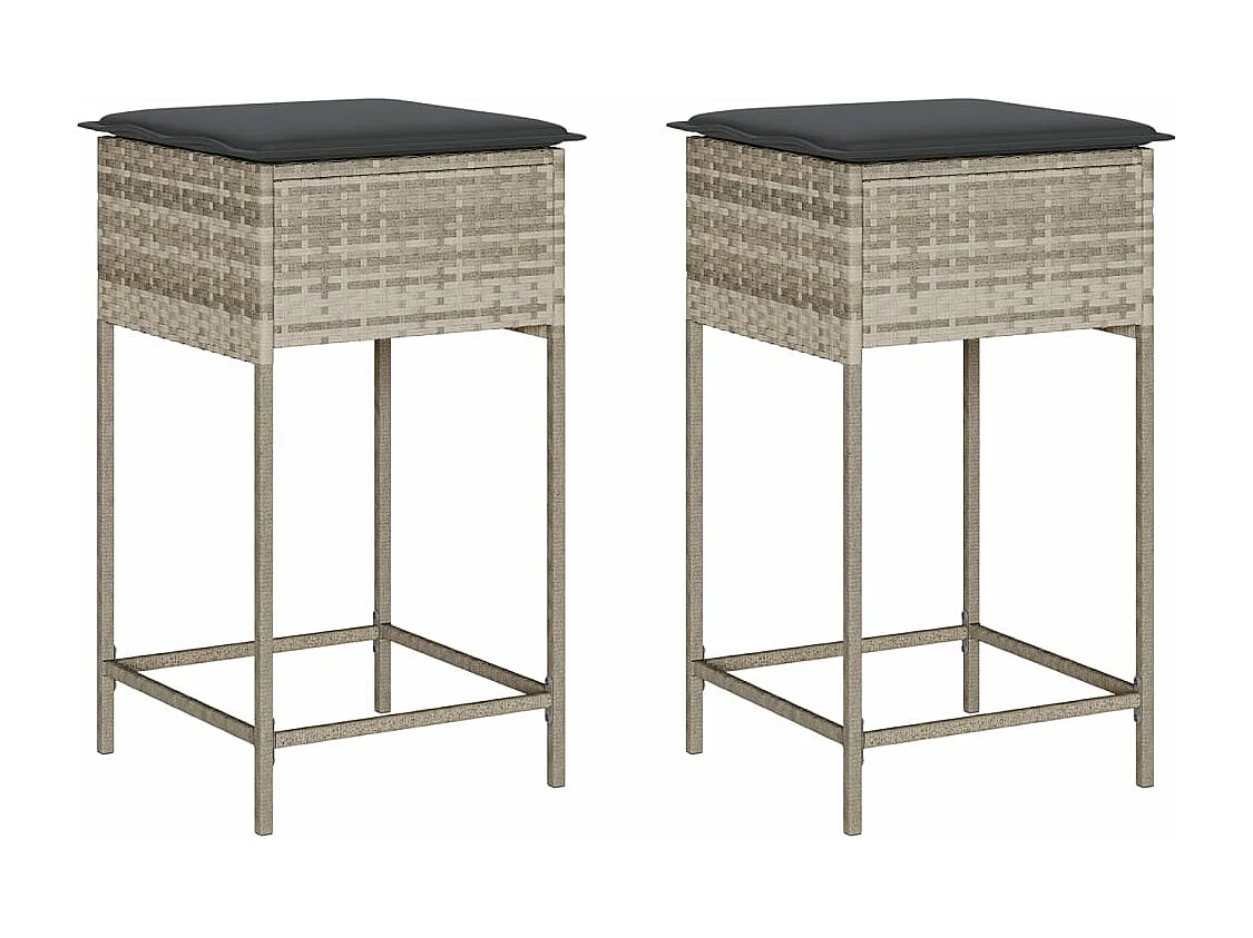 Lot de 2 Tabourets de bar jardin avec coussins gris clair rotin FR484985