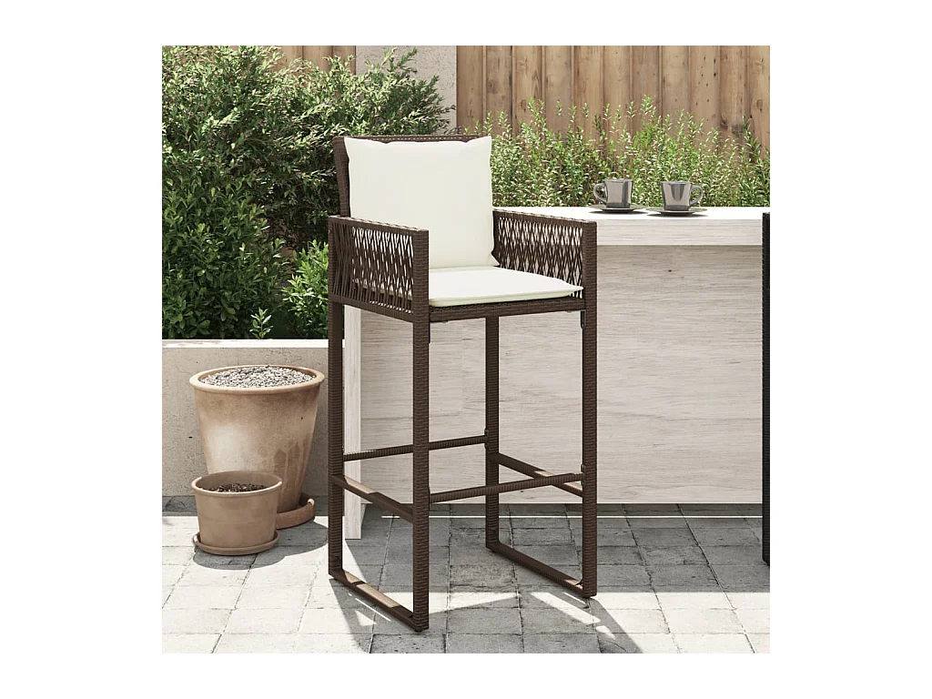 Lot de 2 Tabourets de bar jardin coussins marron résine tressée FR104473