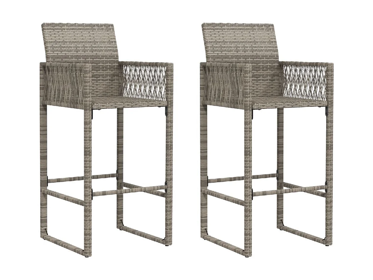 Lot de 2 Tabourets de bar de jardin gris résine tressée FR437097