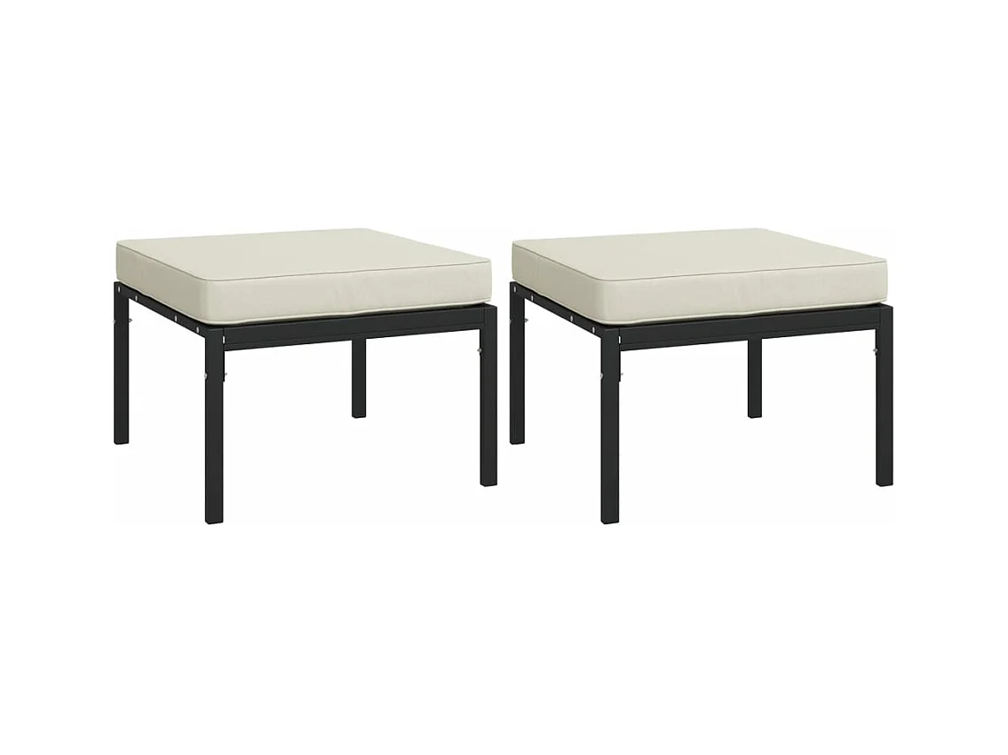 Lot de 2 Tabourets de jardin avec coussins sable 60x60x35 cm acier FR652348