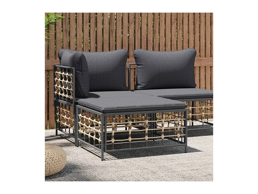 Tabouret de jardin avec coussin gris foncé résine tressée FR461375