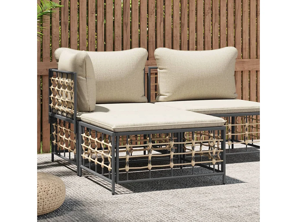 Tuinvoetenbank met beige kussen poly rattan BE679205