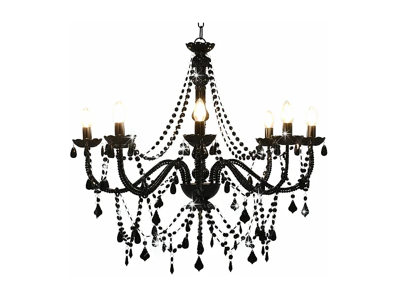 Lustre à perles Noir 8 ampoules E14 FR890961