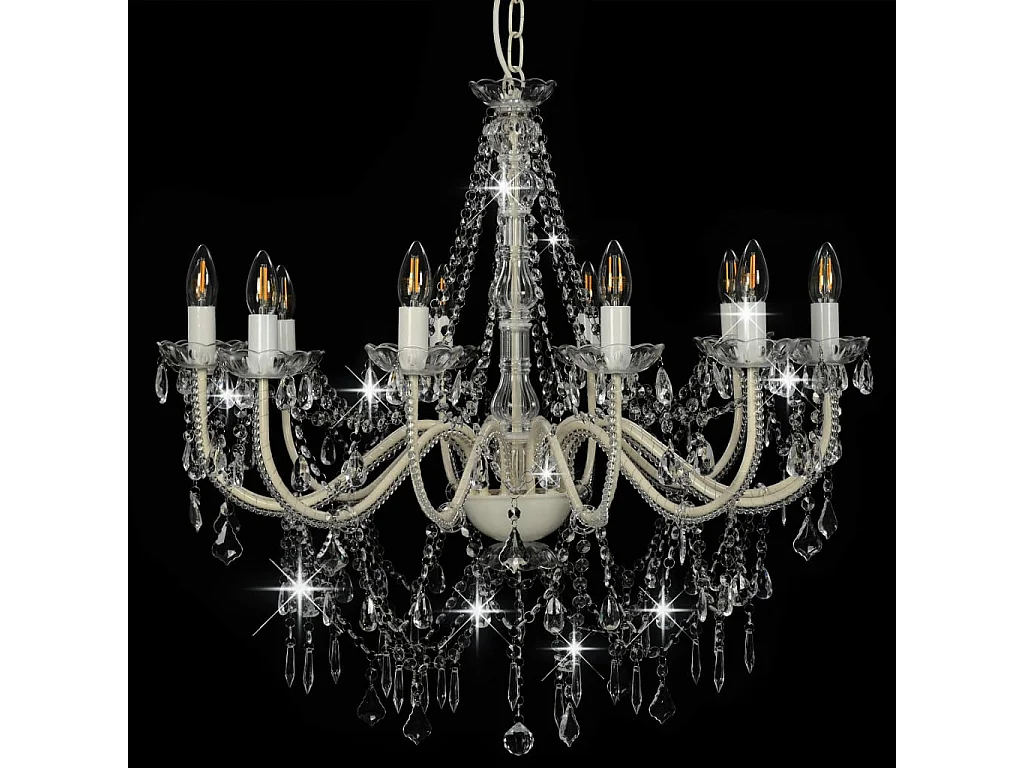 Lustre avec perles Blanc 12 ampoules E14 FR696402