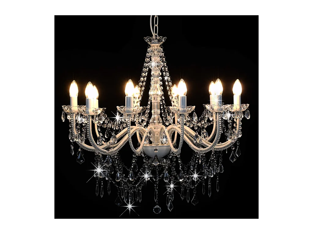 Lustre avec perles Blanc 12 ampoules E14 FR696402
