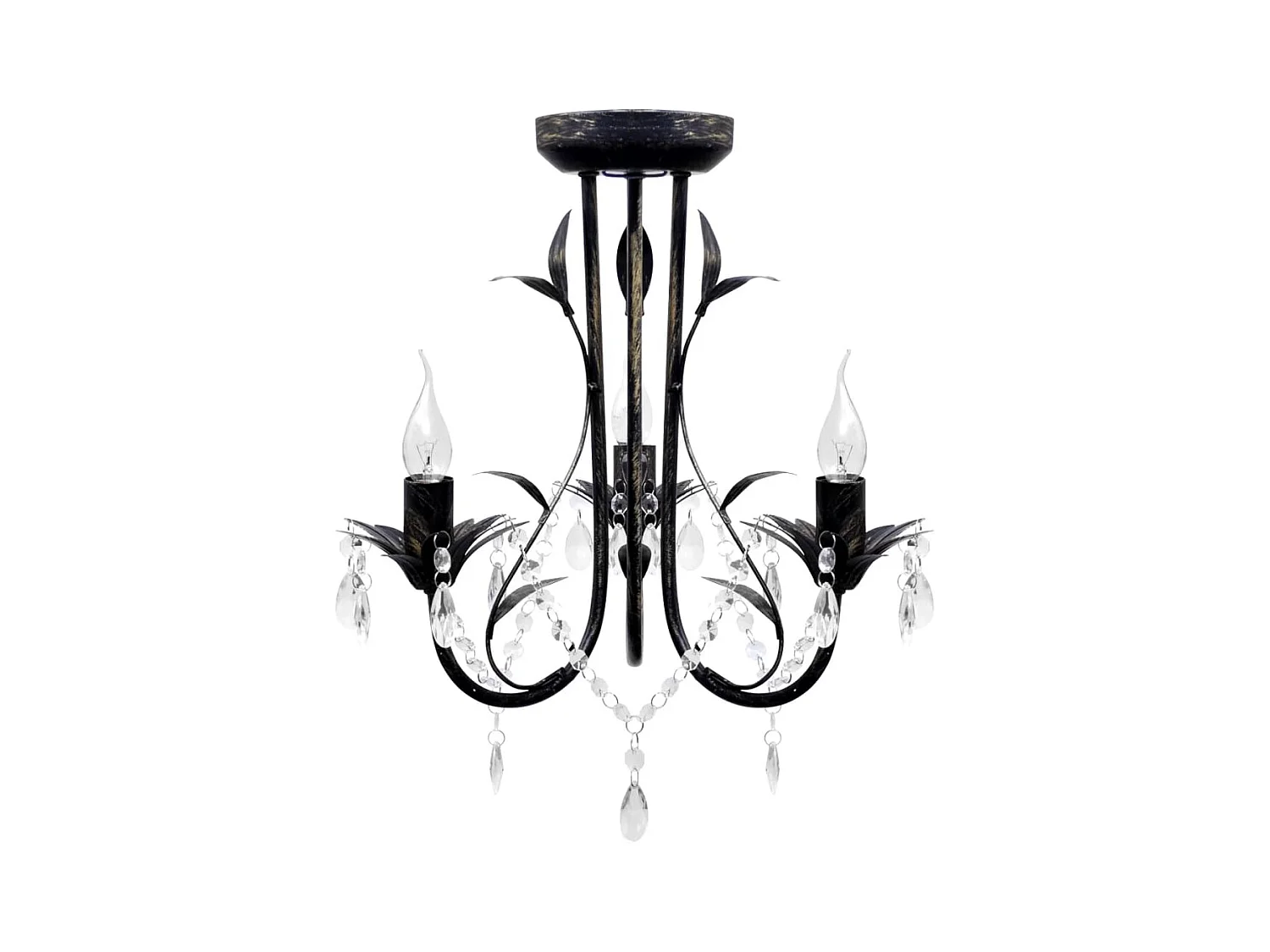 Lustre métal noir style art nouveau + perles crystal 3 x E14 Ampoules FR232955