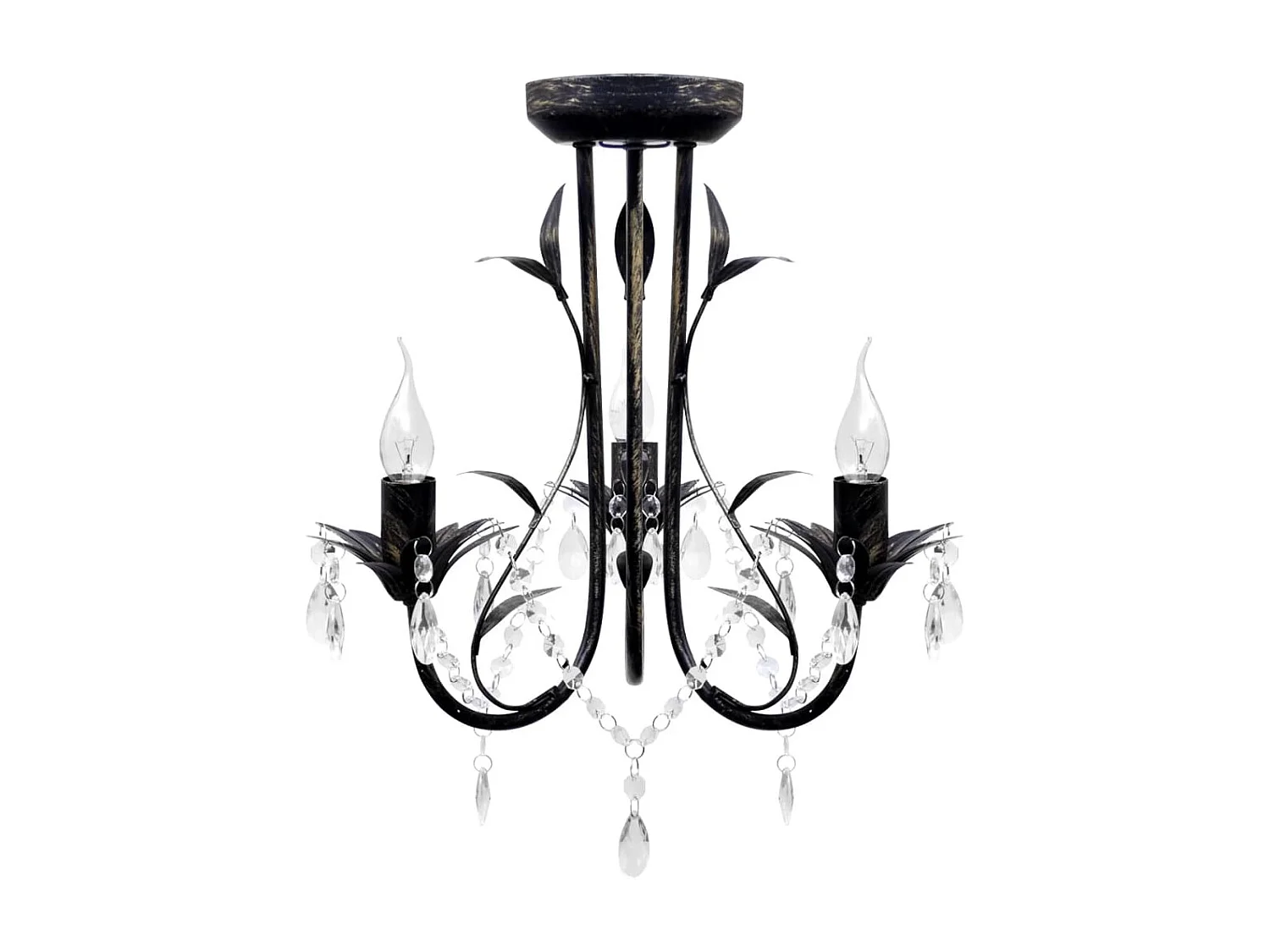 Lustre métal noir style art nouveau + perles crystal 3 x E14 Ampoules FR232955