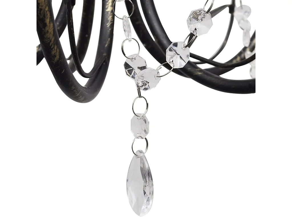 Lustre métal noir style art nouveau + perles crystal 3 x E14 Ampoules FR232955