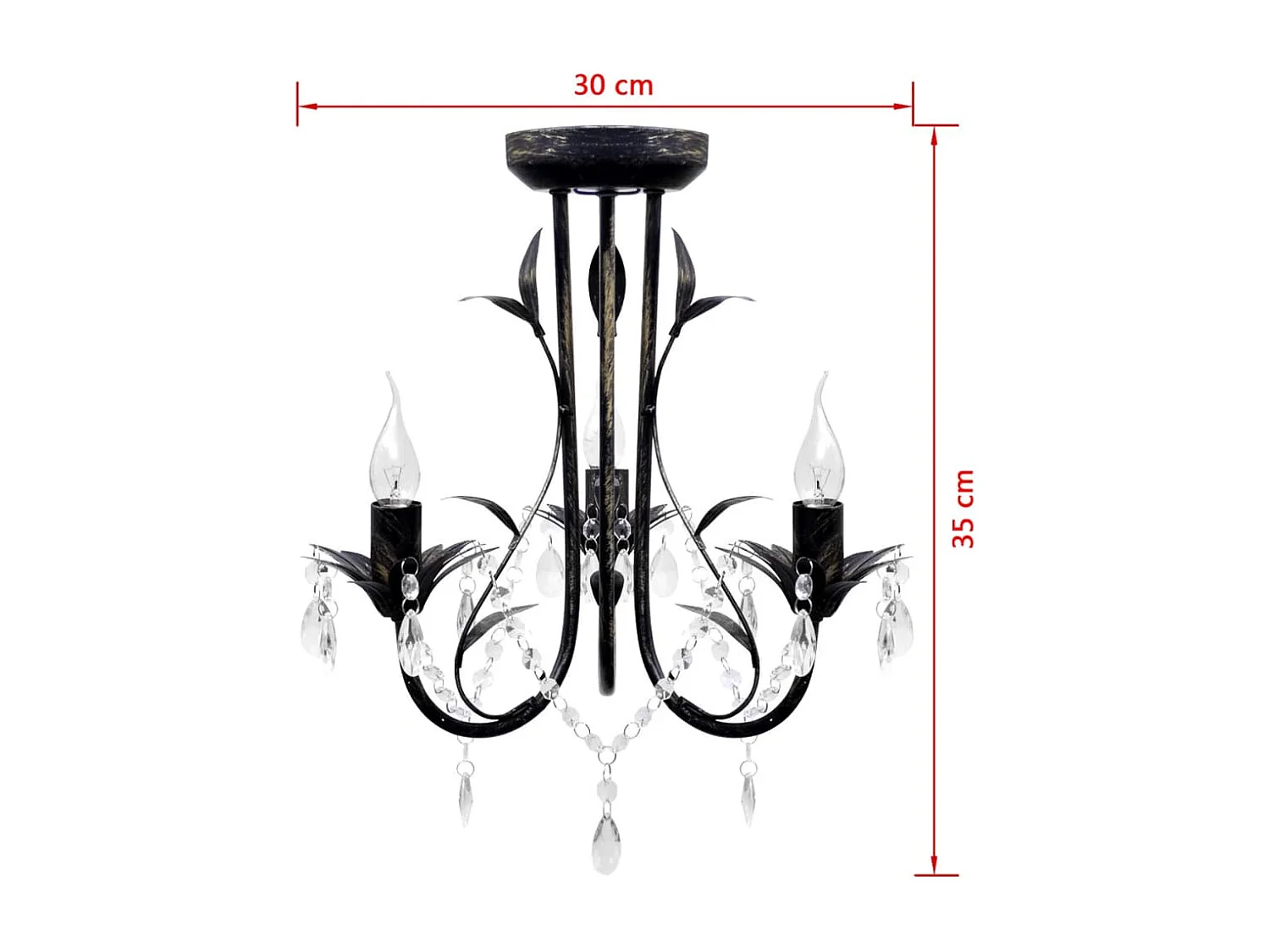 Lustre métal noir style art nouveau + perles crystal 3 x E14 Ampoules FR232955