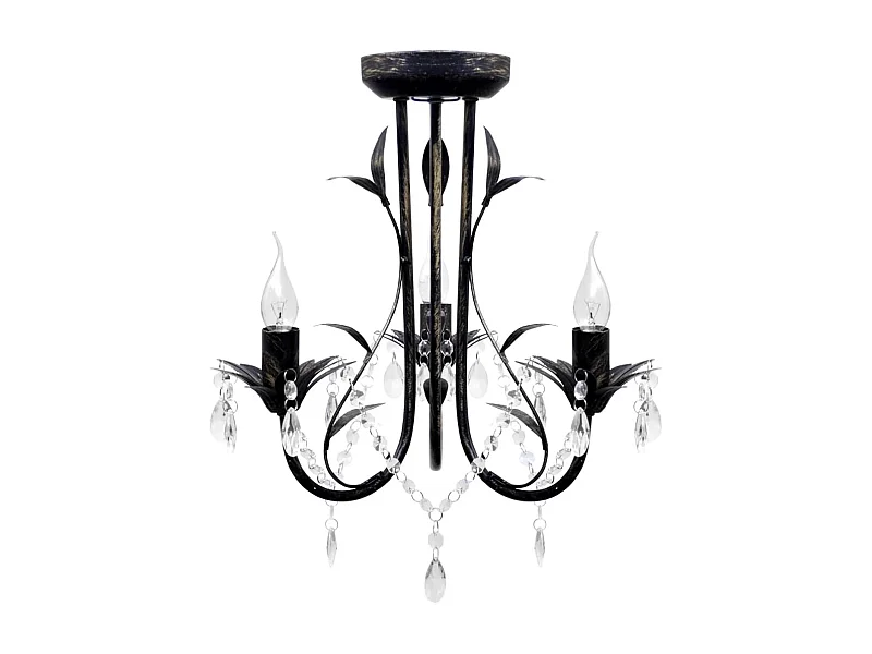 Lustre métal noir style art nouveau + perles crystal 3 x E14 Ampoules FR232955