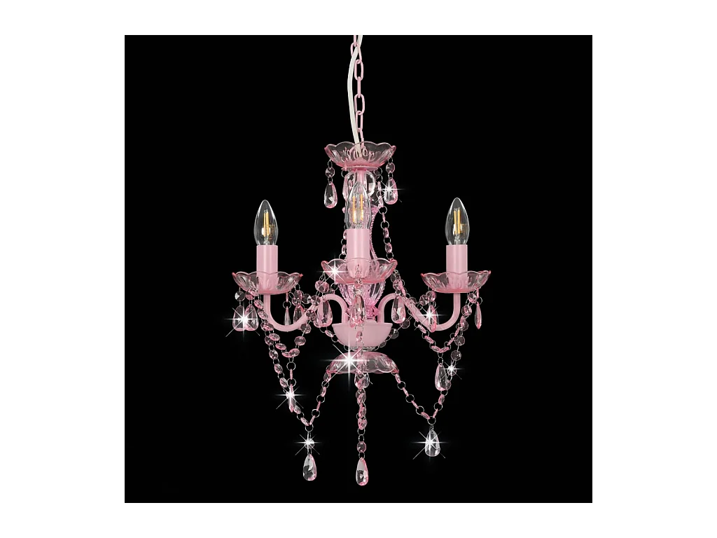 Kroonluchter met kralen rond 3xE14 roze BE452903